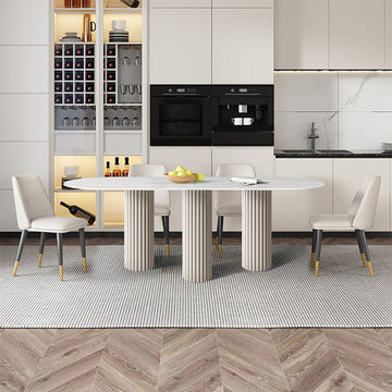 55.1" Modern Oval Stone Top Dining Table 3 Legs in White